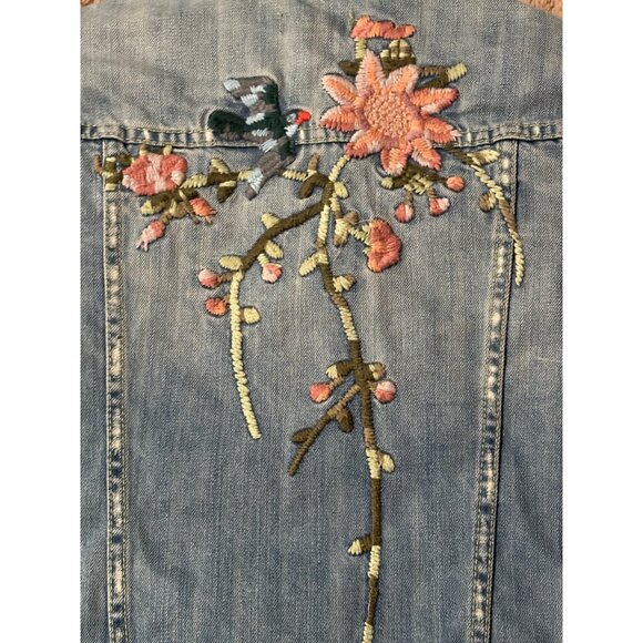 Fylo Y2K 2000s Embroidered Floral Denim Jean Jacket Boho Chic S - Picture 5 of 11
